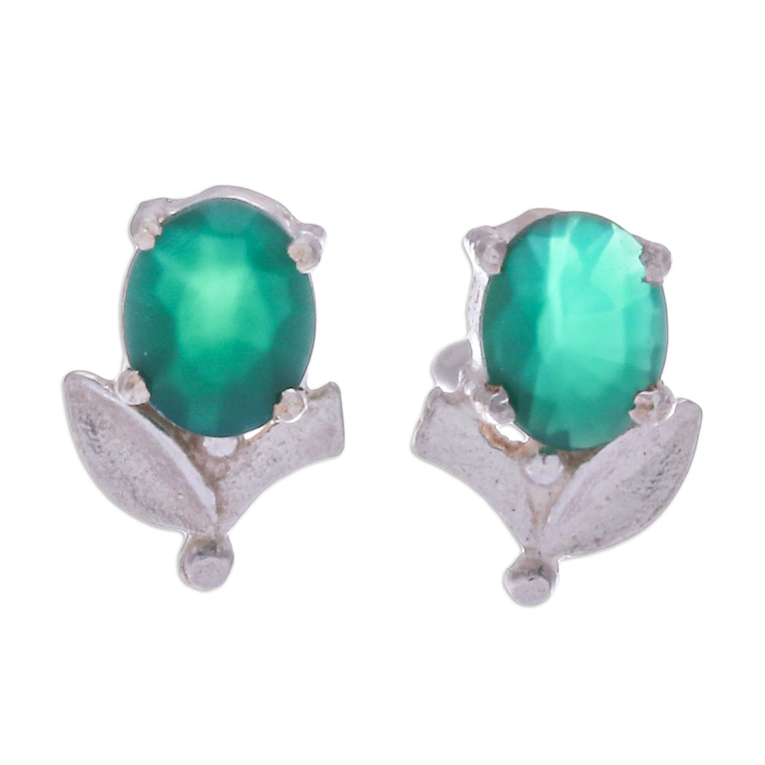 Tulip-Shaped Chalcedony Sterling Silver Stud Earrings - Royalty Tulip