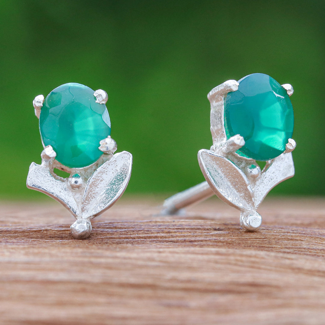 Tulip-Shaped Chalcedony Sterling Silver Stud Earrings - Royalty Tulip