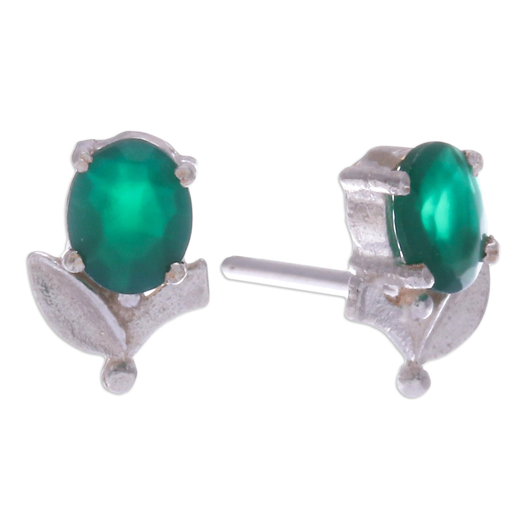 Tulip-Shaped Chalcedony Sterling Silver Stud Earrings - Royalty Tulip