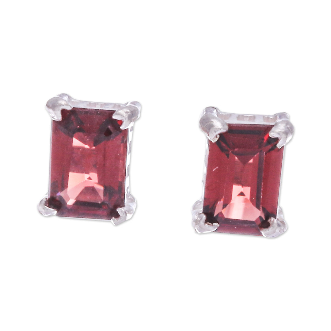 High-Polished Baguette-Shaped Garnet Stud Earrings - Crimson Baroness