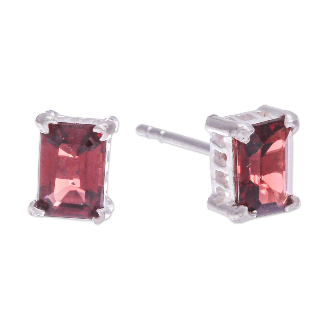 High-Polished Baguette-Shaped Garnet Stud Earrings - Crimson Baroness