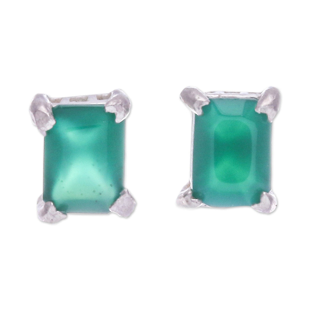 High-Polished Baguette-Shaped Chalcedony Stud Earrings - Green Baroness