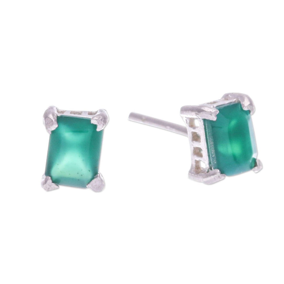 High-Polished Baguette-Shaped Chalcedony Stud Earrings - Green Baroness