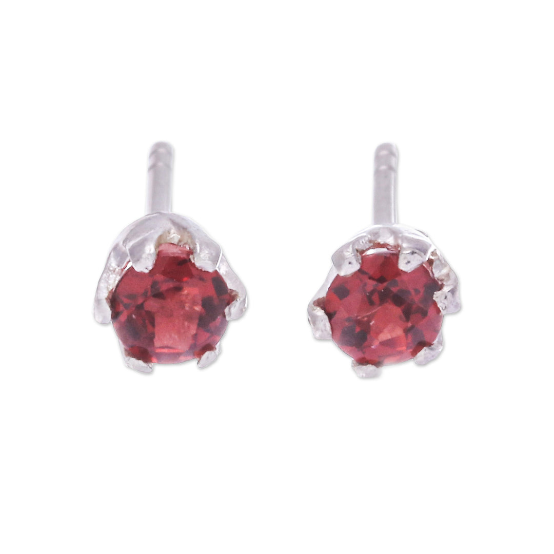 Faceted Red Garnet Sterling Silver Stud Earrings - Perseverance Blooms