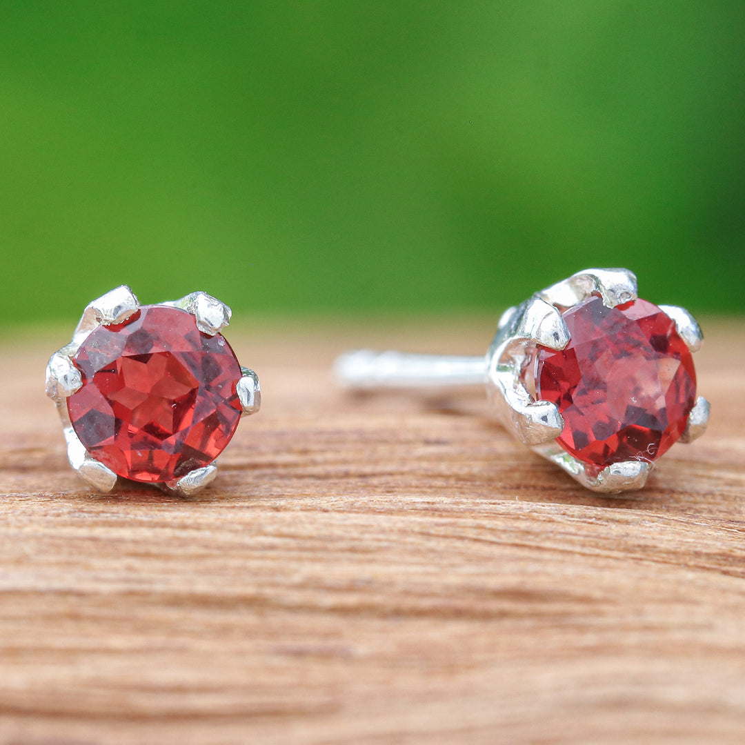 Faceted Red Garnet Sterling Silver Stud Earrings - Perseverance Blooms