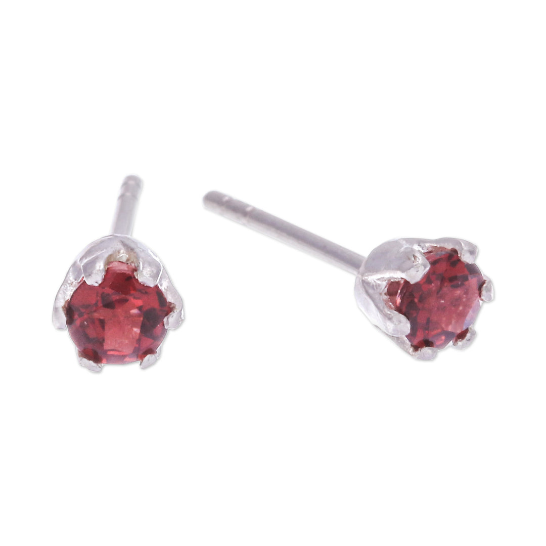 Faceted Red Garnet Sterling Silver Stud Earrings - Perseverance Blooms