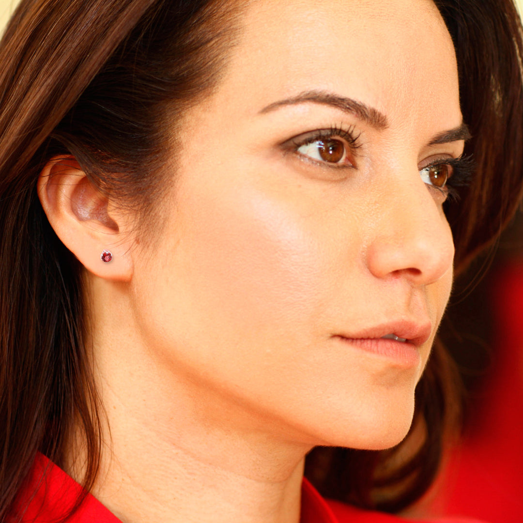 Faceted Red Garnet Sterling Silver Stud Earrings - Perseverance Blooms