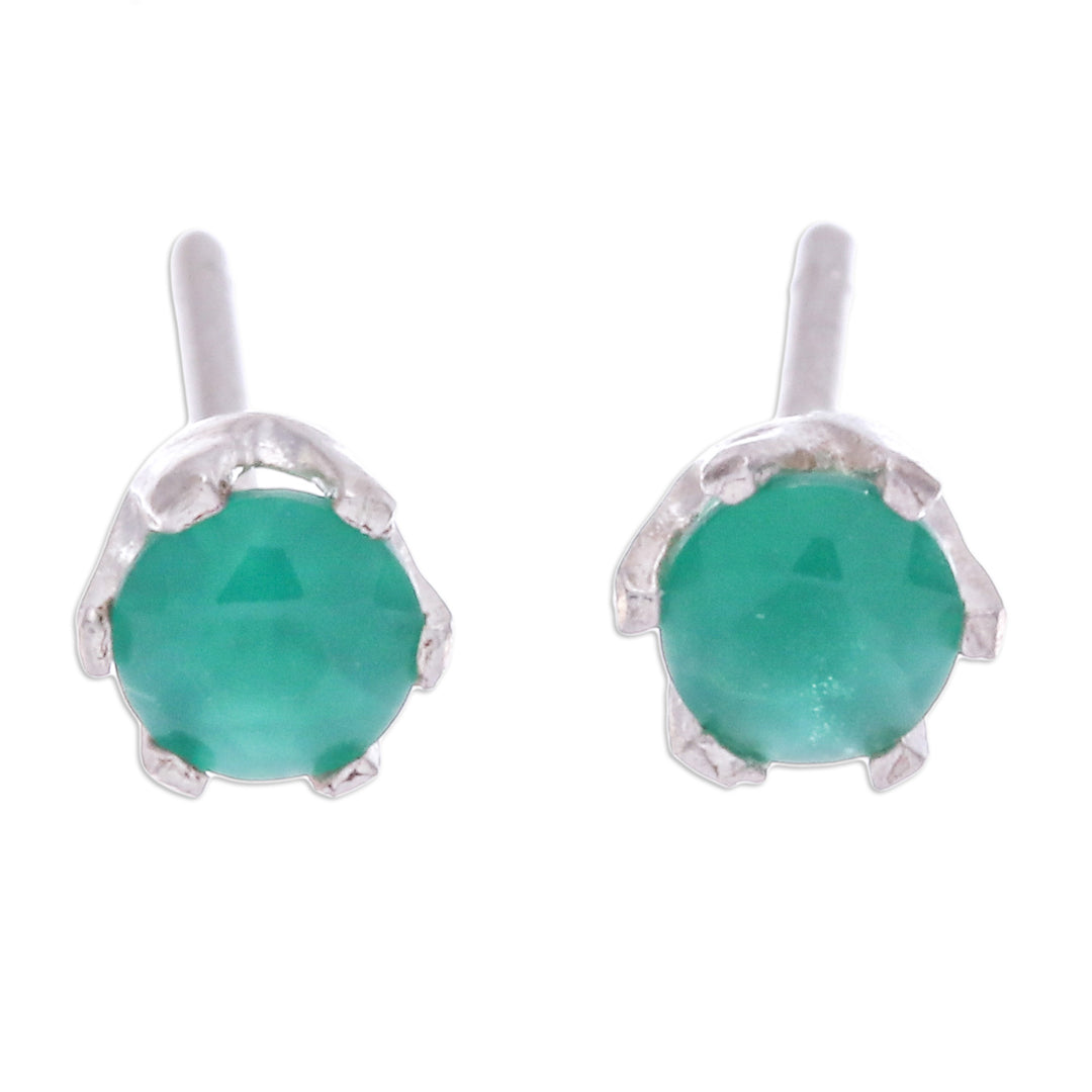 Faceted Green Chalcedony Sterling Silver Stud Earrings - Royalty Blooms