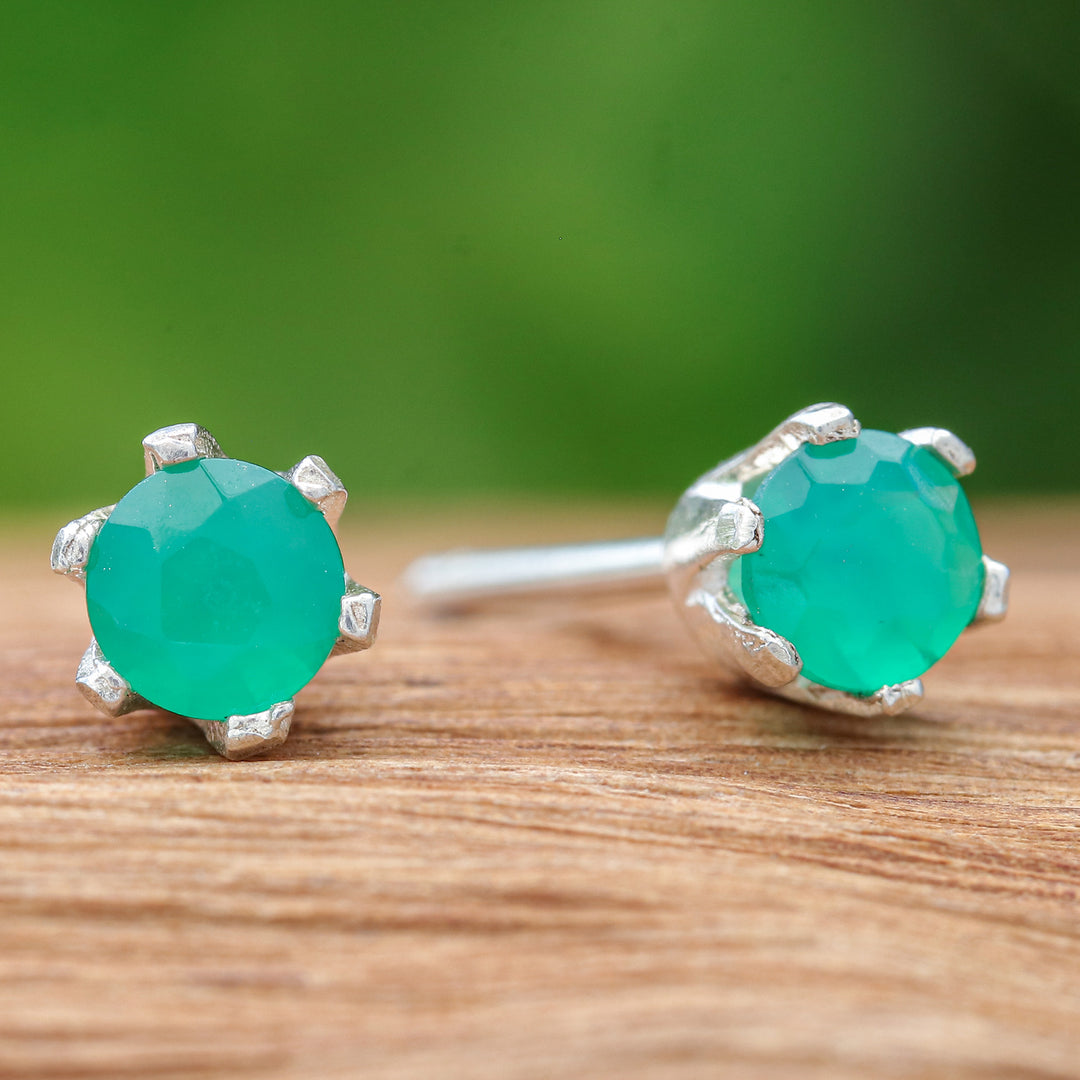Faceted Green Chalcedony Sterling Silver Stud Earrings - Royalty Blooms