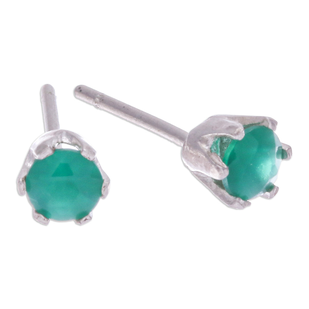 Faceted Green Chalcedony Sterling Silver Stud Earrings - Royalty Blooms