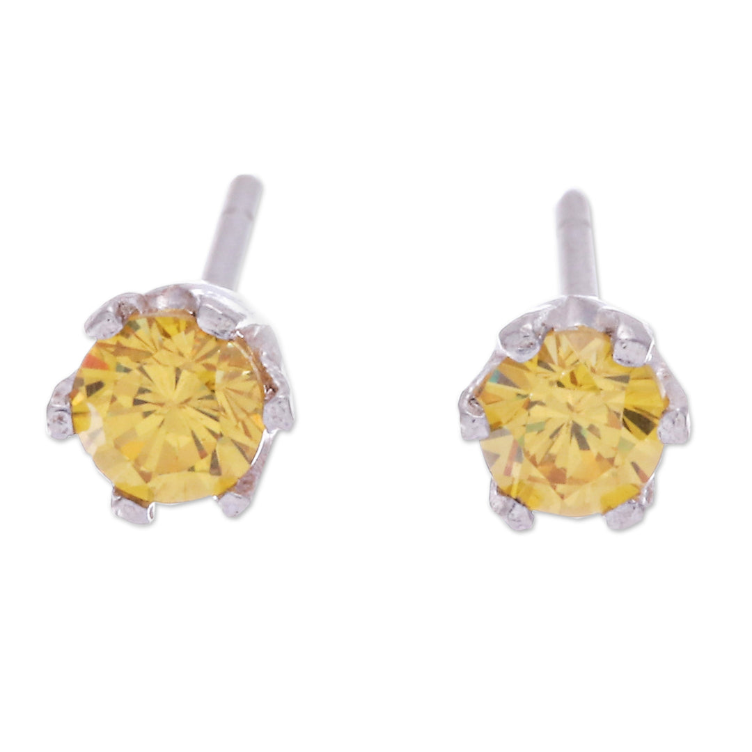 Faceted Yellow Citrine Sterling Silver Stud Earrings - Joy Blooms