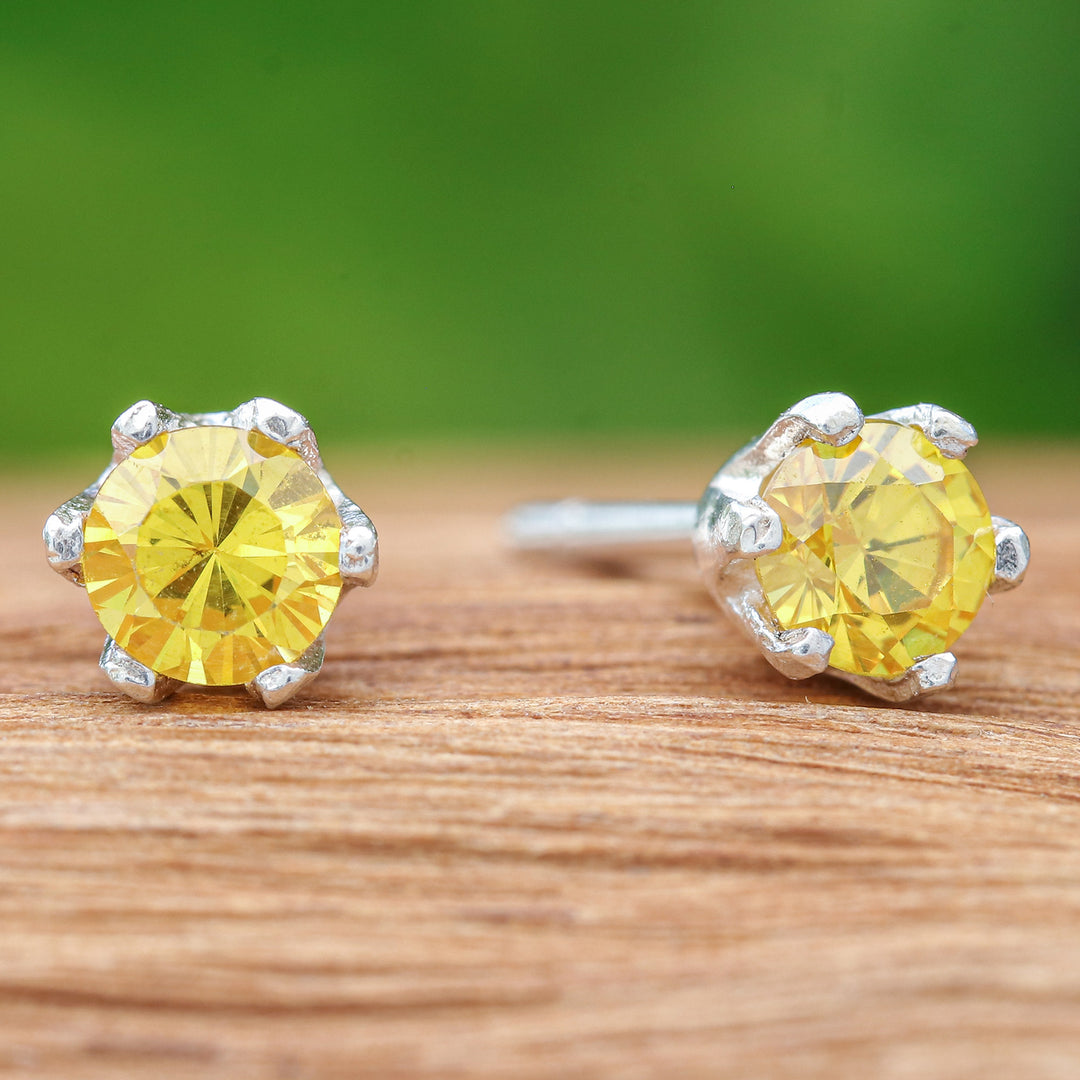 Faceted Yellow Citrine Sterling Silver Stud Earrings - Joy Blooms