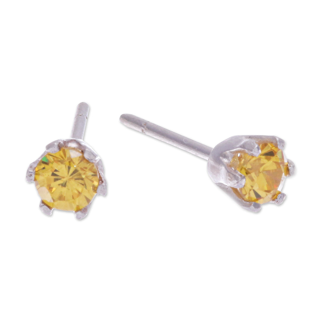 Faceted Yellow Citrine Sterling Silver Stud Earrings - Joy Blooms