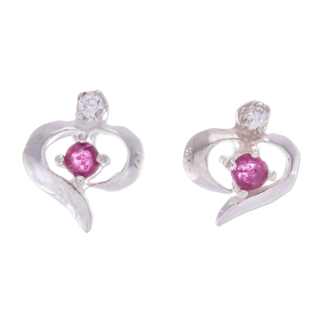 High-Polished Ruby and Cubic Zirconia Stud Earrings - The Romance Nimbus