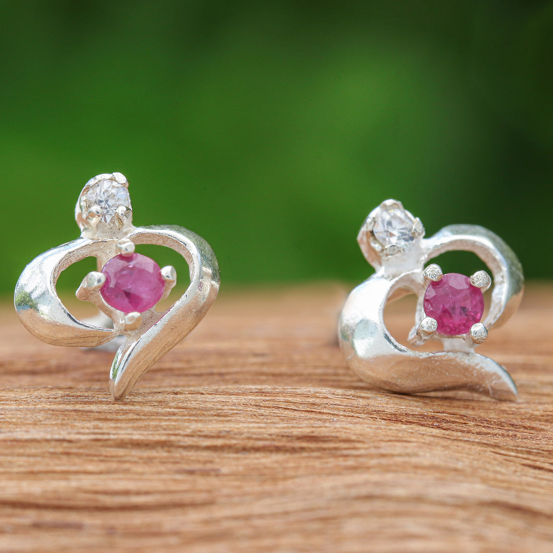 High-Polished Ruby and Cubic Zirconia Stud Earrings - The Romance Nimbus