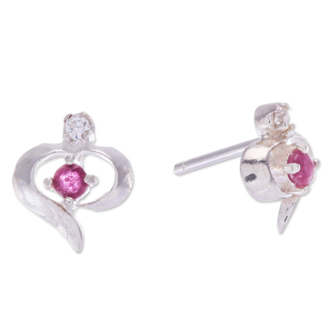 High-Polished Ruby and Cubic Zirconia Stud Earrings - The Romance Nimbus