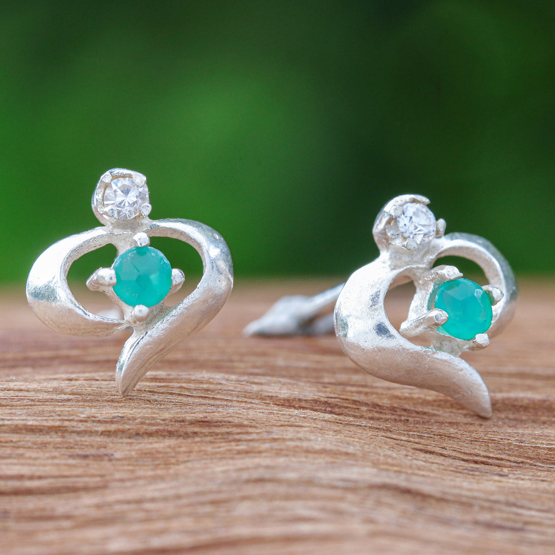 High-Polished Chalcedony and Cubic Zirconia Stud Earrings - The Royalty Nimbus