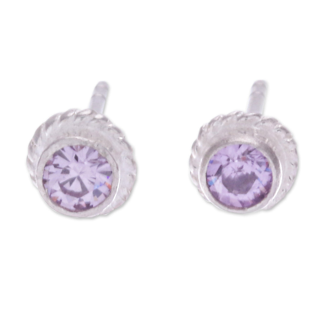 Sterling Silver Stud Earrings with Round Amethyst Gems - Wise Elements