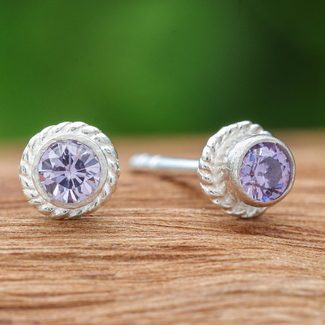 Sterling Silver Stud Earrings with Round Amethyst Gems - Wise Elements