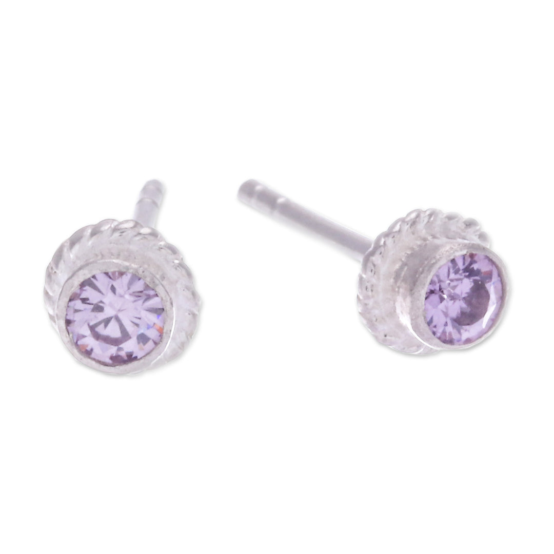 Sterling Silver Stud Earrings with Round Amethyst Gems - Wise Elements