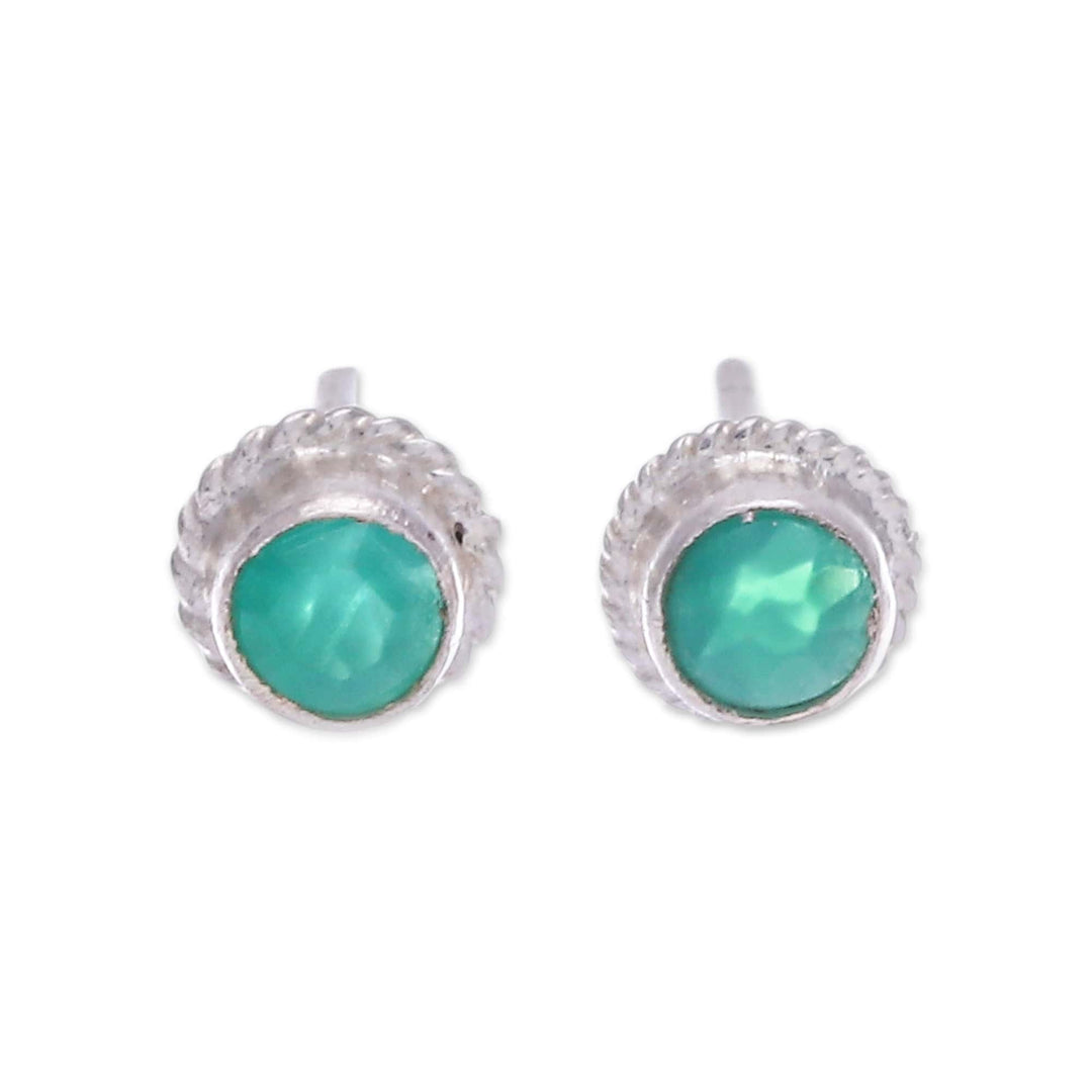 Sterling Silver Stud Earrings with Round Chalcedony Gems - Balance Elements