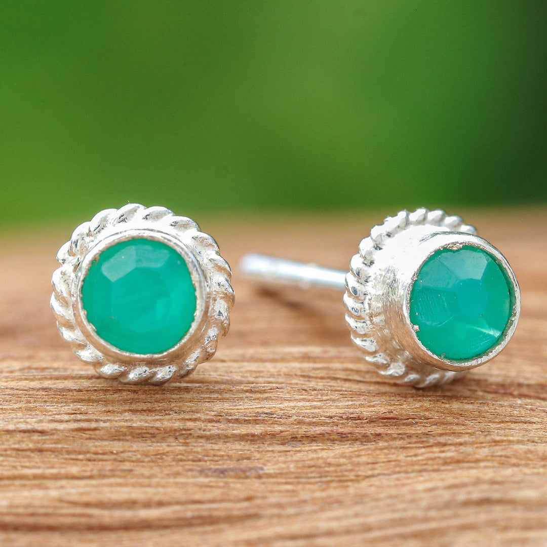 Sterling Silver Stud Earrings with Round Chalcedony Gems - Balance Elements