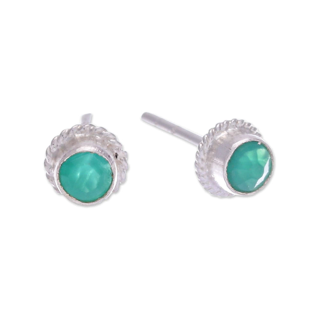 Sterling Silver Stud Earrings with Round Chalcedony Gems - Balance Elements
