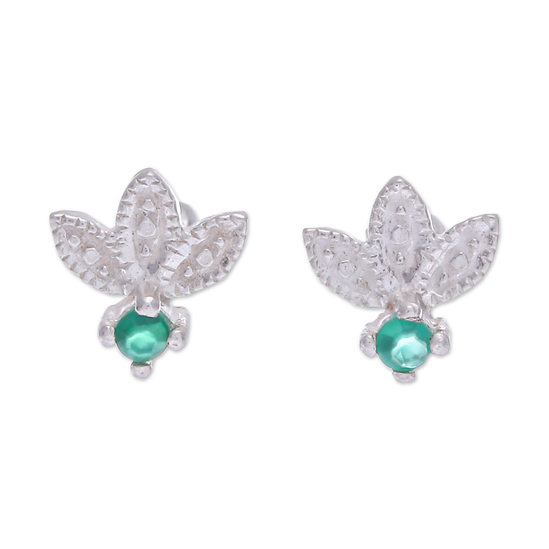 Floral Sterling Silver Stud Earrings with Chalcedony Jewels - Monarch's Crown