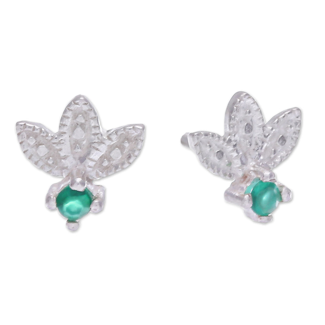 Floral Sterling Silver Stud Earrings with Chalcedony Jewels - Monarch's Crown