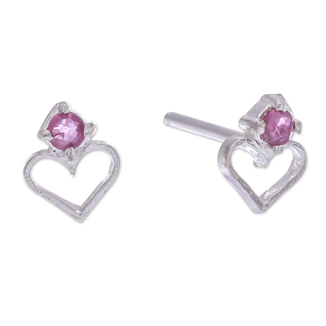 Heart-Shaped Faceted Ruby Stud Earrings from Thailand - Heart of Passions
