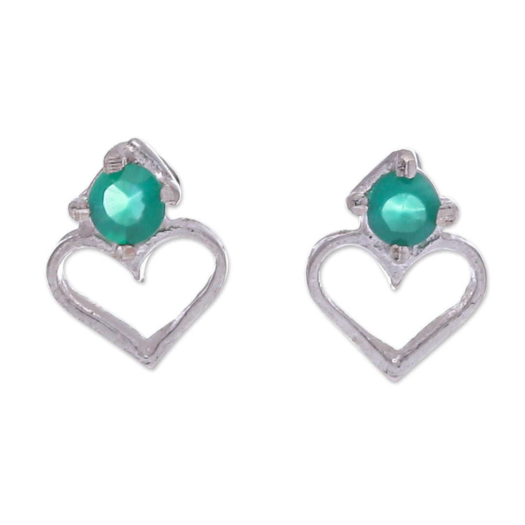 Heart-Shaped Faceted Chalcedony Stud Earrings from Thailand - Heart of Monarchs