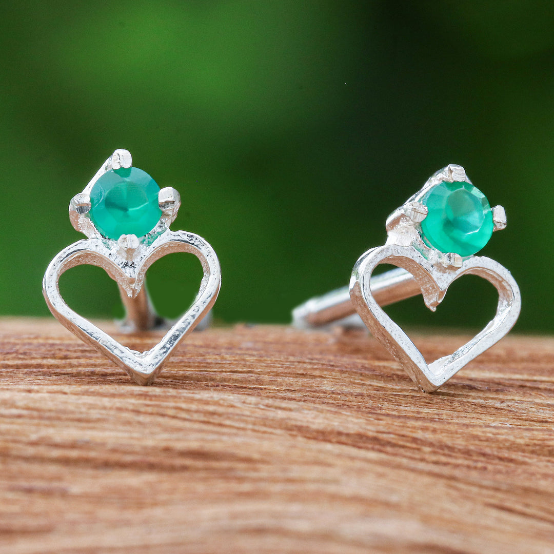 Heart-Shaped Faceted Chalcedony Stud Earrings from Thailand - Heart of Monarchs