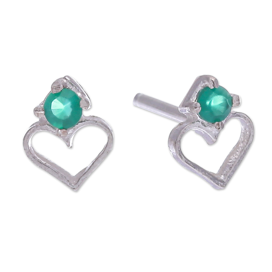 Heart-Shaped Faceted Chalcedony Stud Earrings from Thailand - Heart of Monarchs
