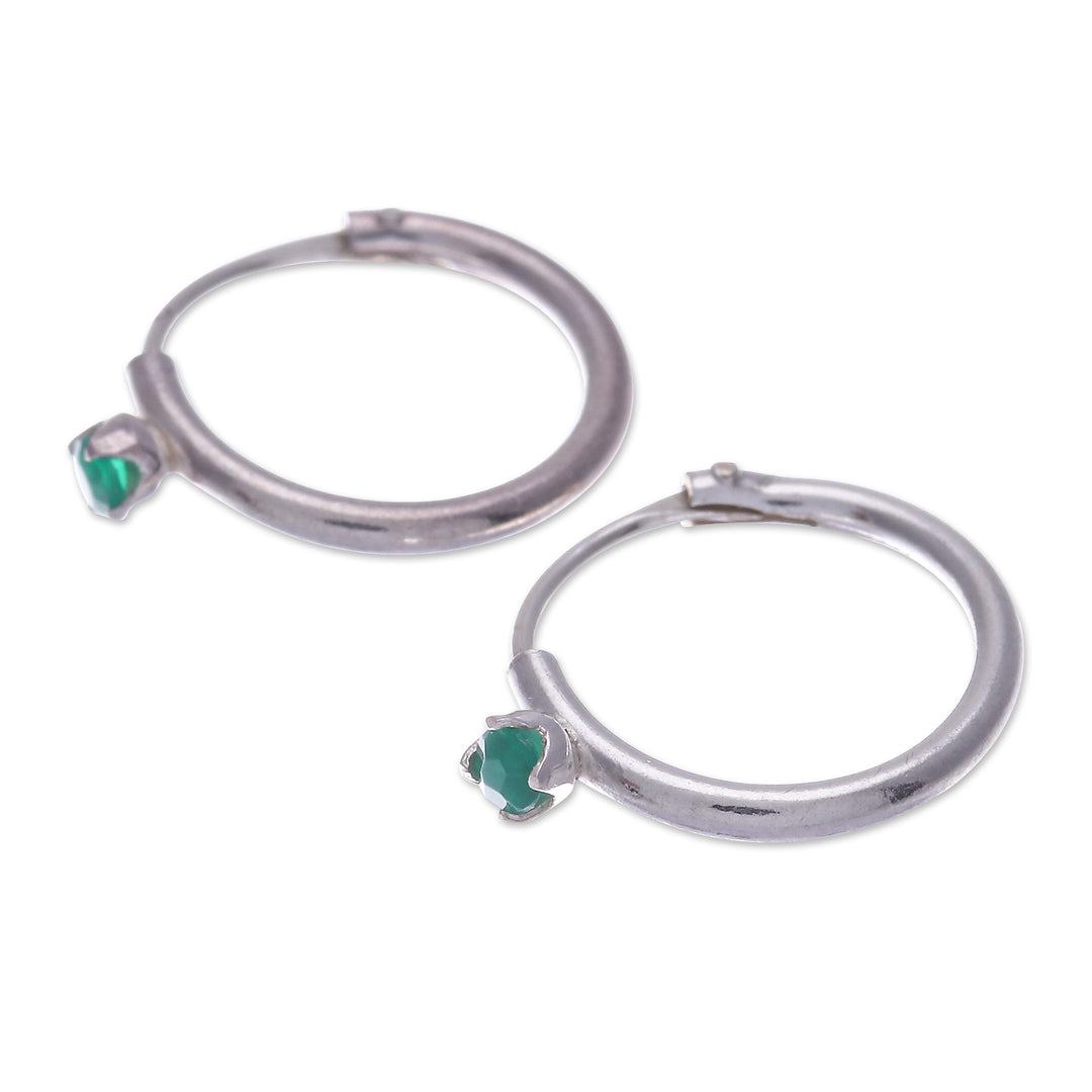 Polished Sterling Silver Hoop Earrings with Chalcedony Gems - The Eternal Royalty