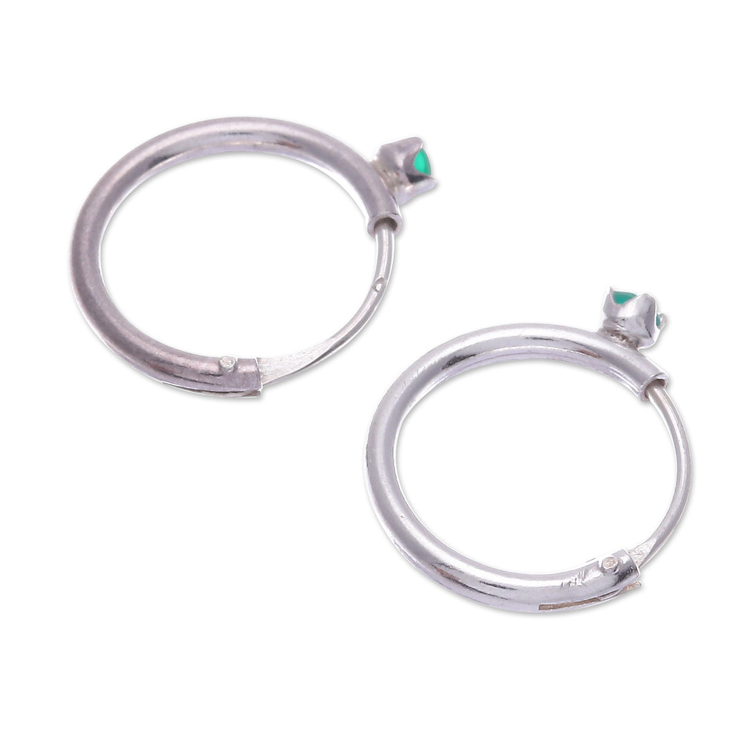 Polished Sterling Silver Hoop Earrings with Chalcedony Gems - The Eternal Royalty