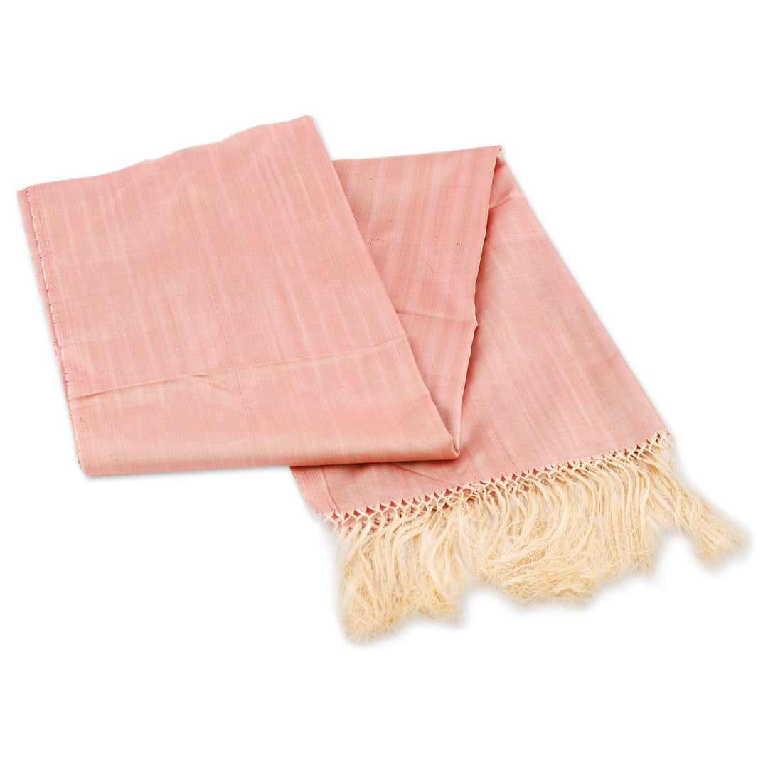 Handwoven Striped Pink Silk Shawl with Fringes - Dulcet of the Desert