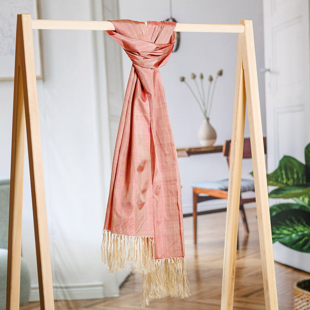 Handwoven Striped Pink Silk Shawl with Fringes - Dulcet of the Desert