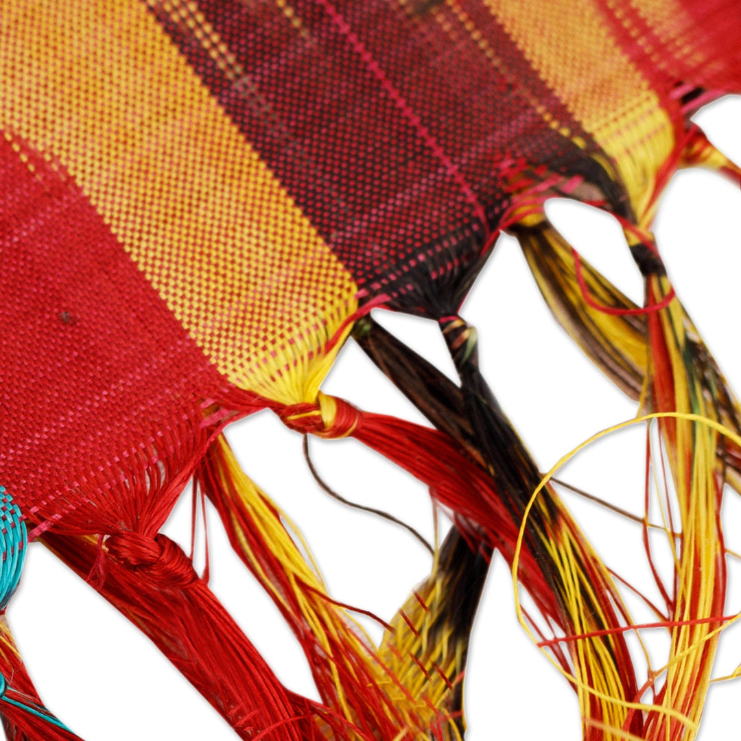 Handwoven Traditional Silk Scarf in Red and Teal Hues - Crimson Samarkand Renaissance