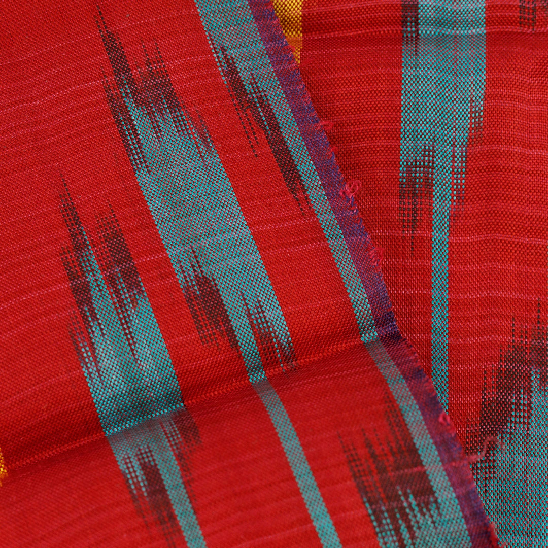 Handwoven Traditional Silk Scarf in Red and Teal Hues - Crimson Samarkand Renaissance