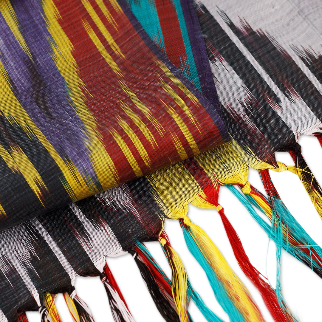 Handwoven Traditional Silk Scarf in Yellow and Red Hues - Yellow Samarkand Renaissance