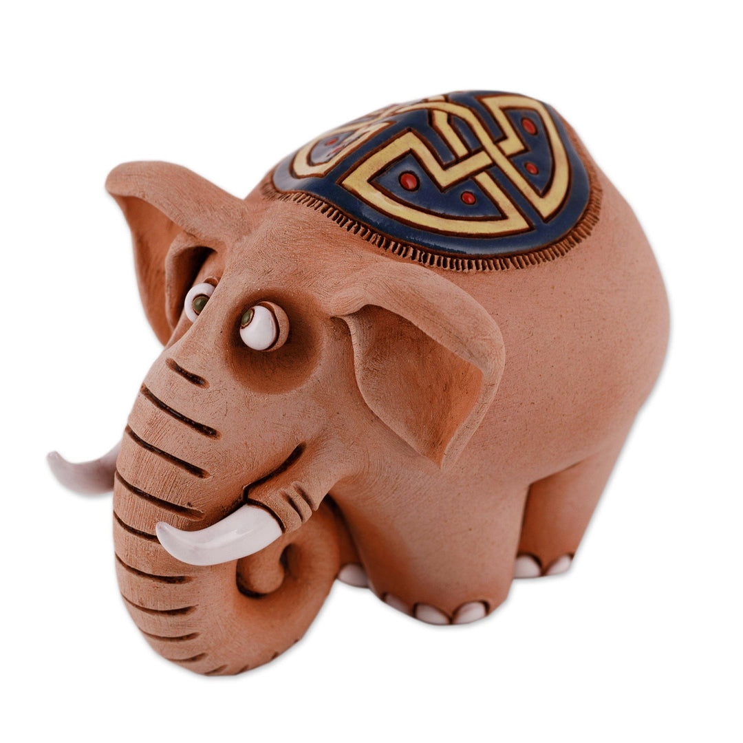 Uzbek Elephant Ceramic Figurine Made and Painted by Hand - Jolly Elephant