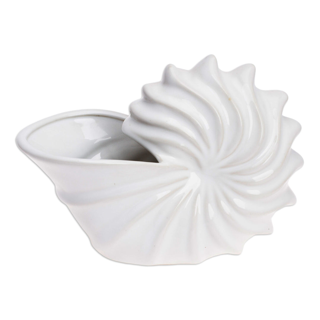 Handcrafted Shell-Shaped Ceramic Flower Pot in White - Naturally Shelly