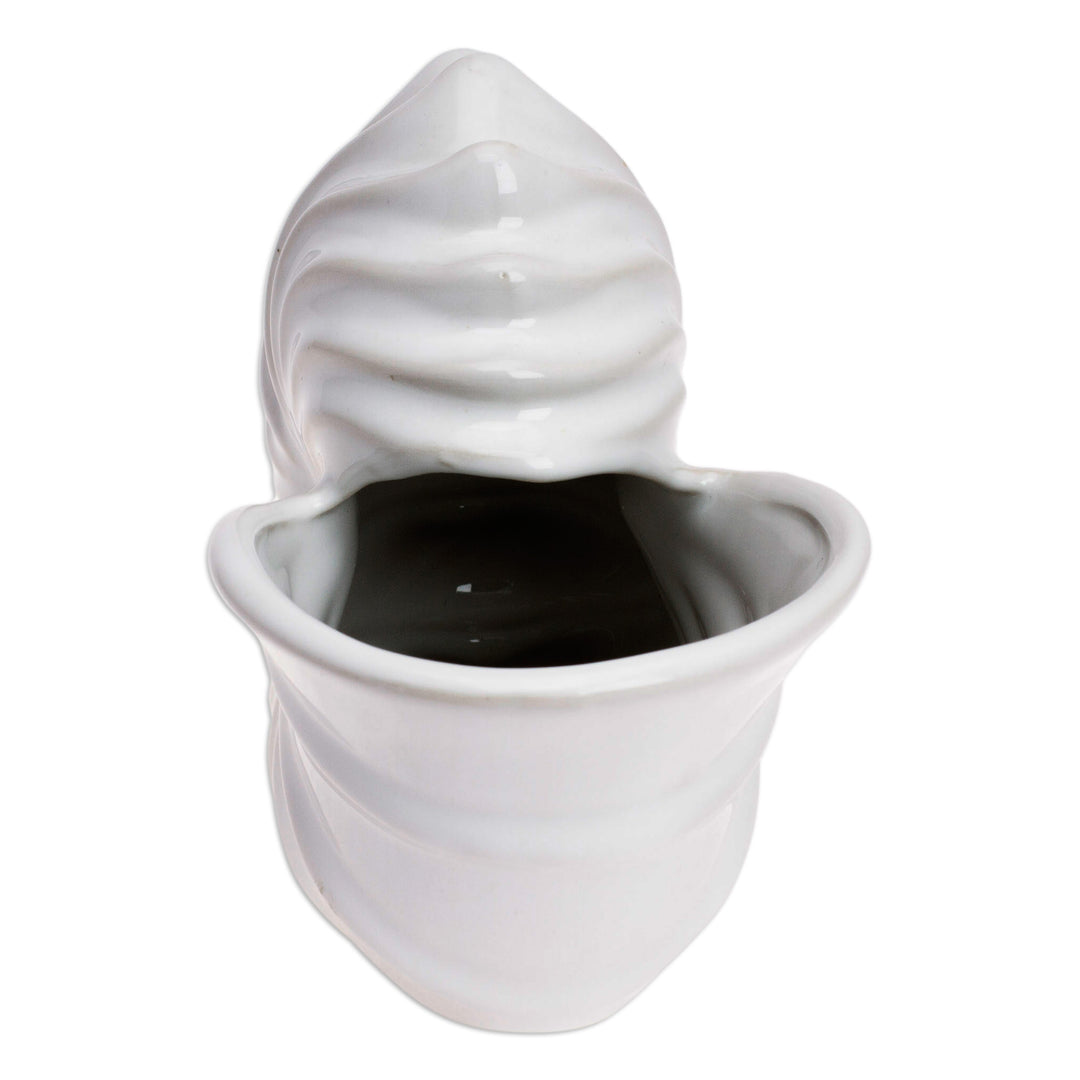 Handcrafted Shell-Shaped Ceramic Flower Pot in White - Naturally Shelly