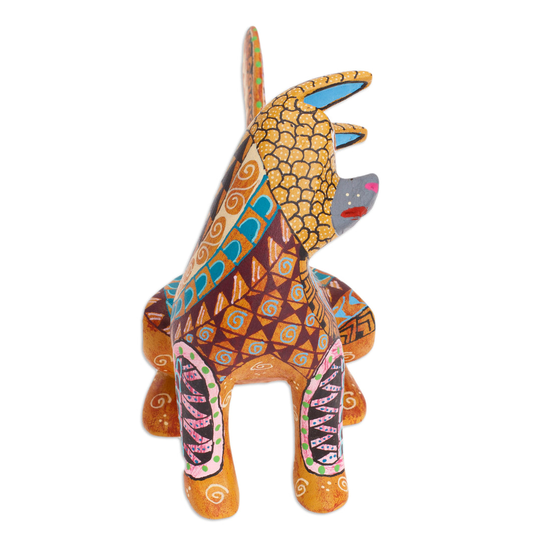 Wood Cat Alebrije Figurine in Amber Hand-Painted in Mexico - Curious Cat in Amber