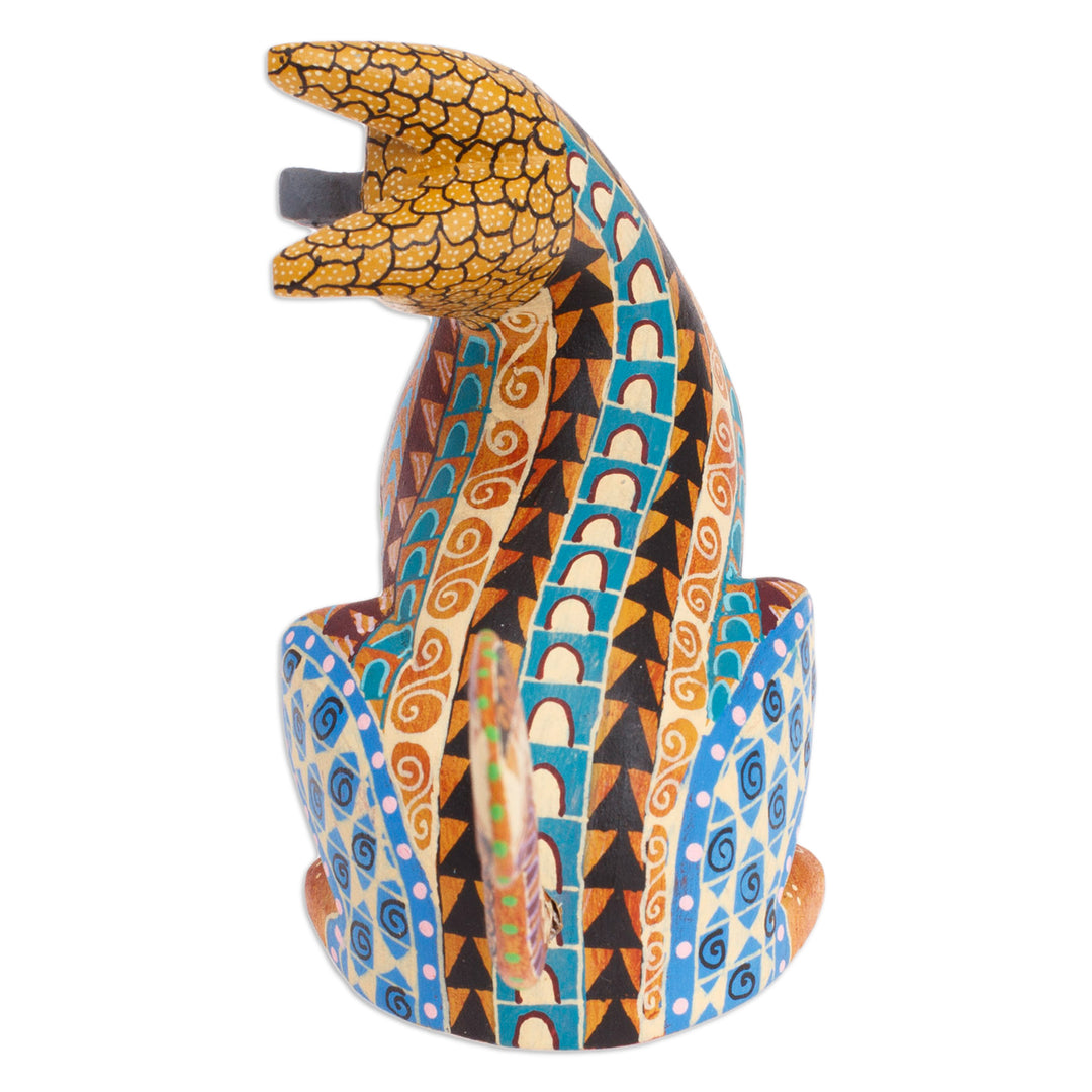 Wood Cat Alebrije Figurine in Amber Hand-Painted in Mexico - Curious Cat in Amber