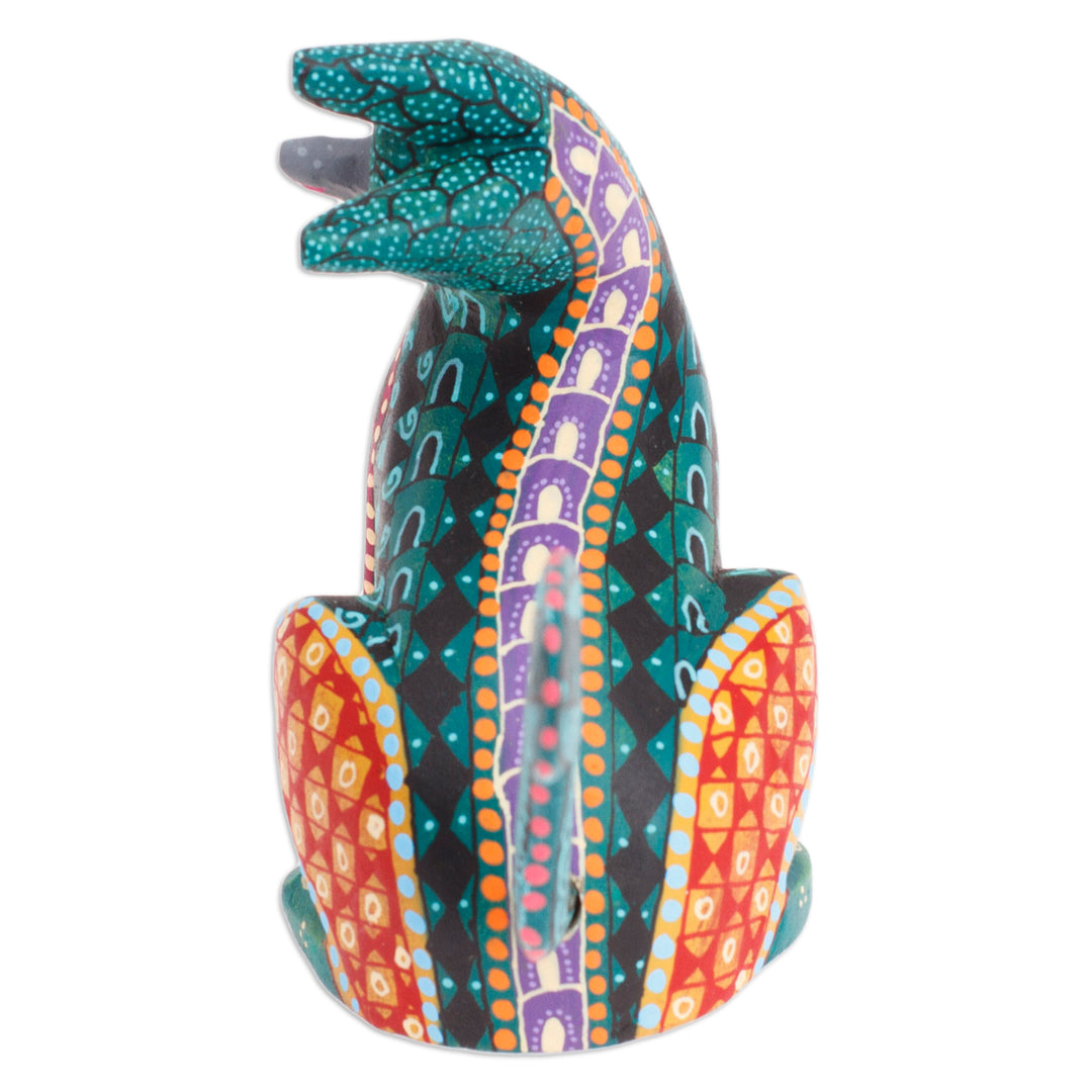 Wood Cat Alebrije Figurine in Green Hand-Painted in Mexico - Curious Cat in Green