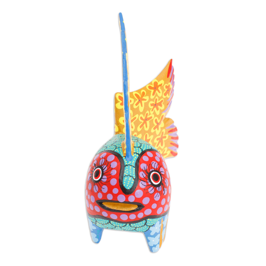 Colorful Wood Fish Alebrije Figurine Hand-Painted in Mexico - Petite Fish in Aqua