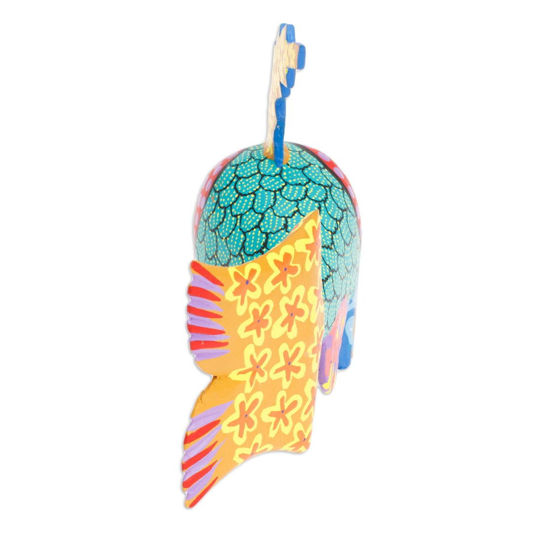 Colorful Wood Fish Alebrije Figurine Hand-Painted in Mexico - Petite Fish in Aqua