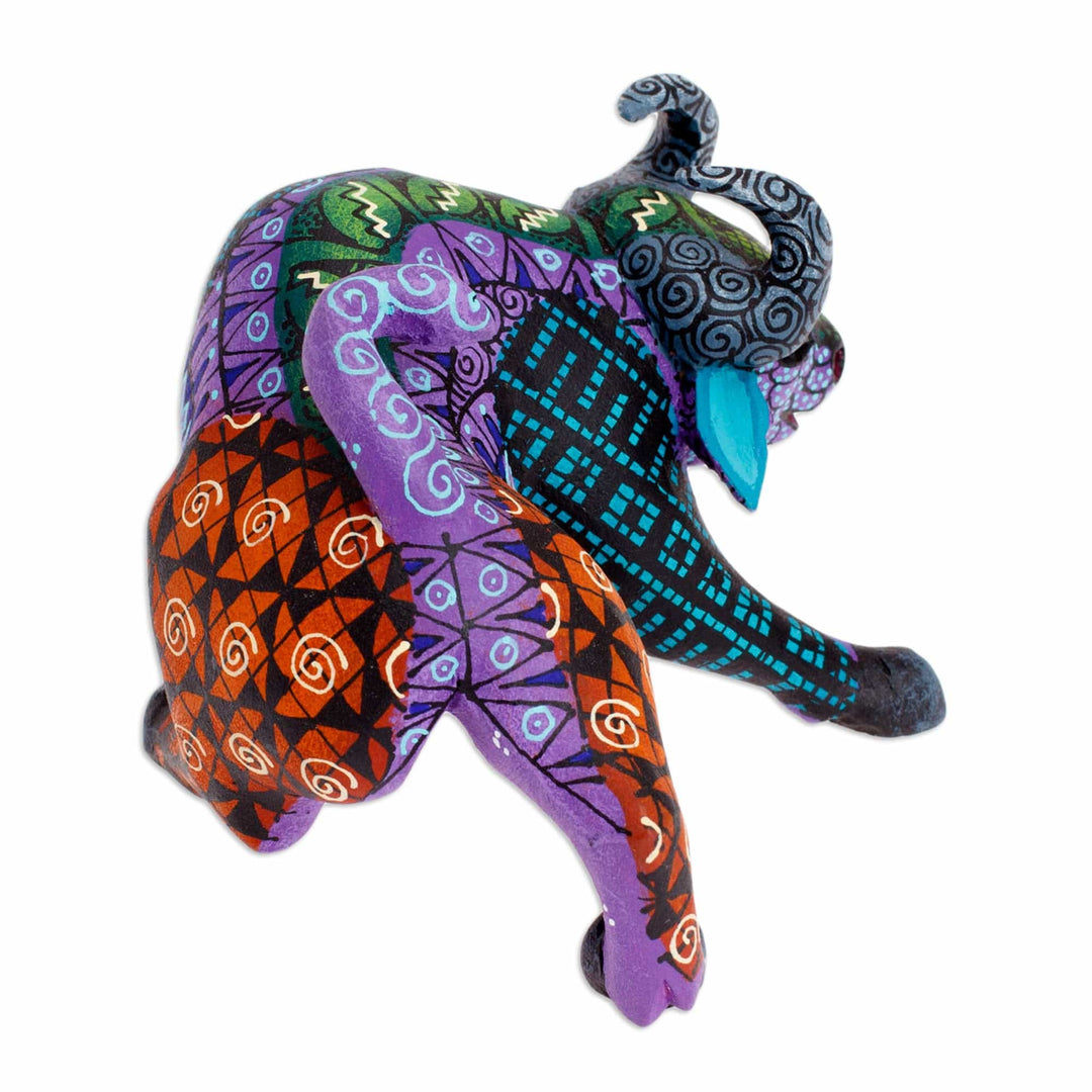 Hand-Painted Wood Bull Alebrije Figurine in Purple & Orange - Little Purple Bull