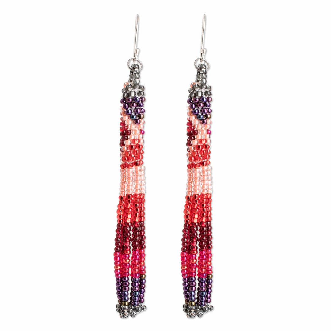 Red and Rose Crystal and Glass Beaded Waterfall Earrings - Red & Rose Waters